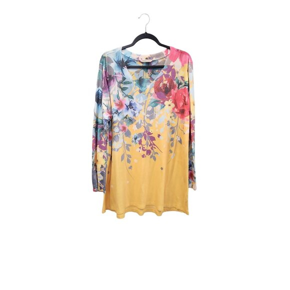 Soft Surroundings Women's 1X Yellow Floral Long Sleeve Tunic Sweater 2133 - Picture 1 of 7